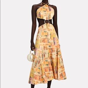 CULT GAIA Nadeesha cutout printed linen-blend midi dress; size M